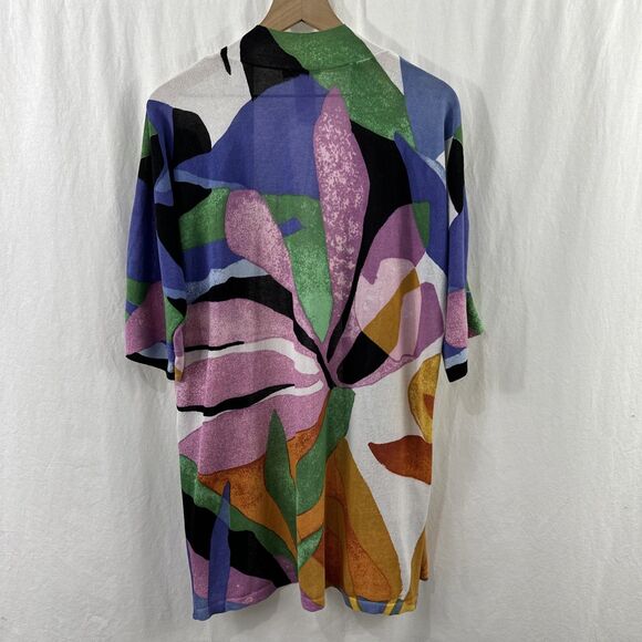 Chicos Summer Romance Tropical Midi Cardigan Womens L Colorful Open Beach - Picture 2 of 7